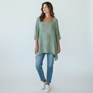 Bianca Neri Made in Italy Sage Green Gauze Boxy Oversized Tunic Top